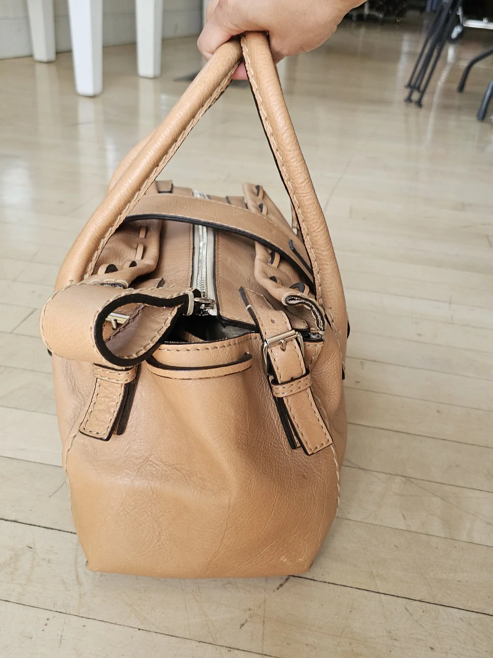 Chloe Vintage Y2K Edith Tan Leather Satchel Bag Purse Oblong Designer Handbag